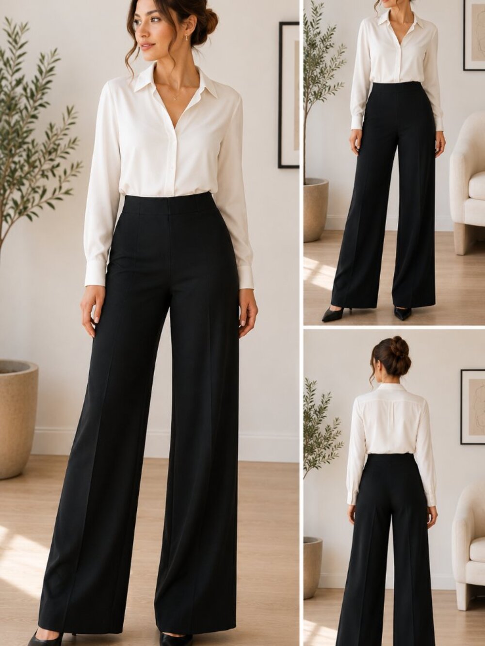 Lafayette 148 New York Wide Leg Dress Pants Size 8 Black Career Trousers